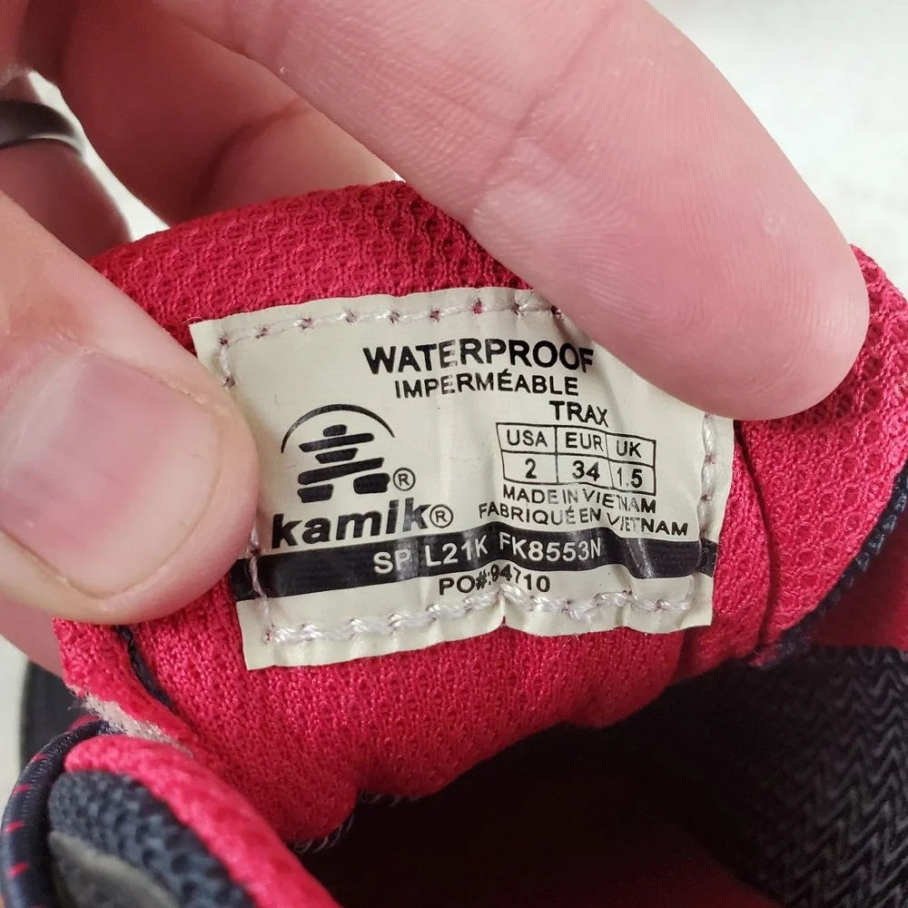 Kamik Trax Kids Shoes Sz 2 Navy Pink Mesh Waterproof Round Toe Lace Up Sneaker